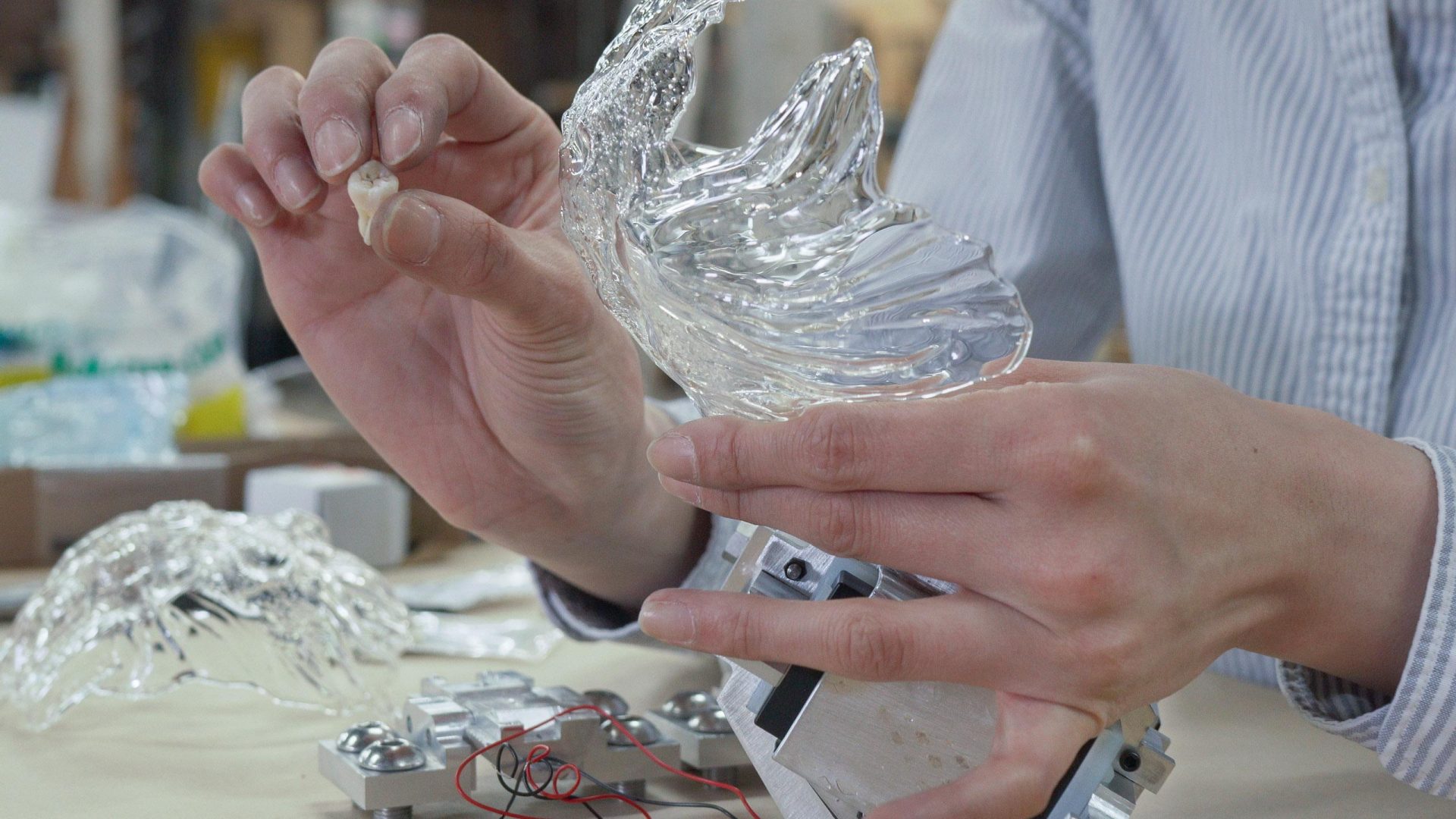 Living-Distance-2019-2020--Xin-Liu-adding-the-tooth-to-the-device.-Credit---Paul-Mcgeiver--second-child